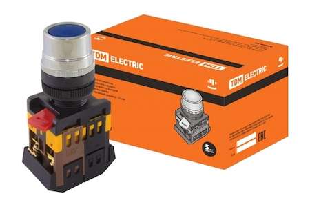 TDM ELECTRIC SQ0704-0004 Кнопка ABLF-22 синий d22мм неон/230В1з+1р TDM